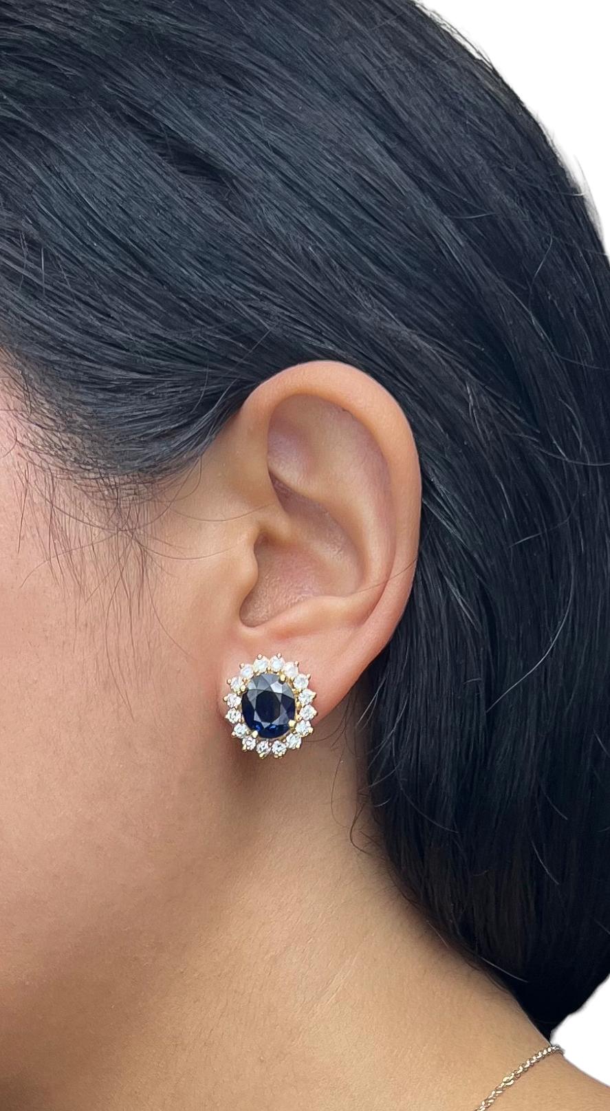 Women's or Men's 10.63 Total Carat Victorian Style Sapphire and Diamond Earrings in 18K Gold For Sale