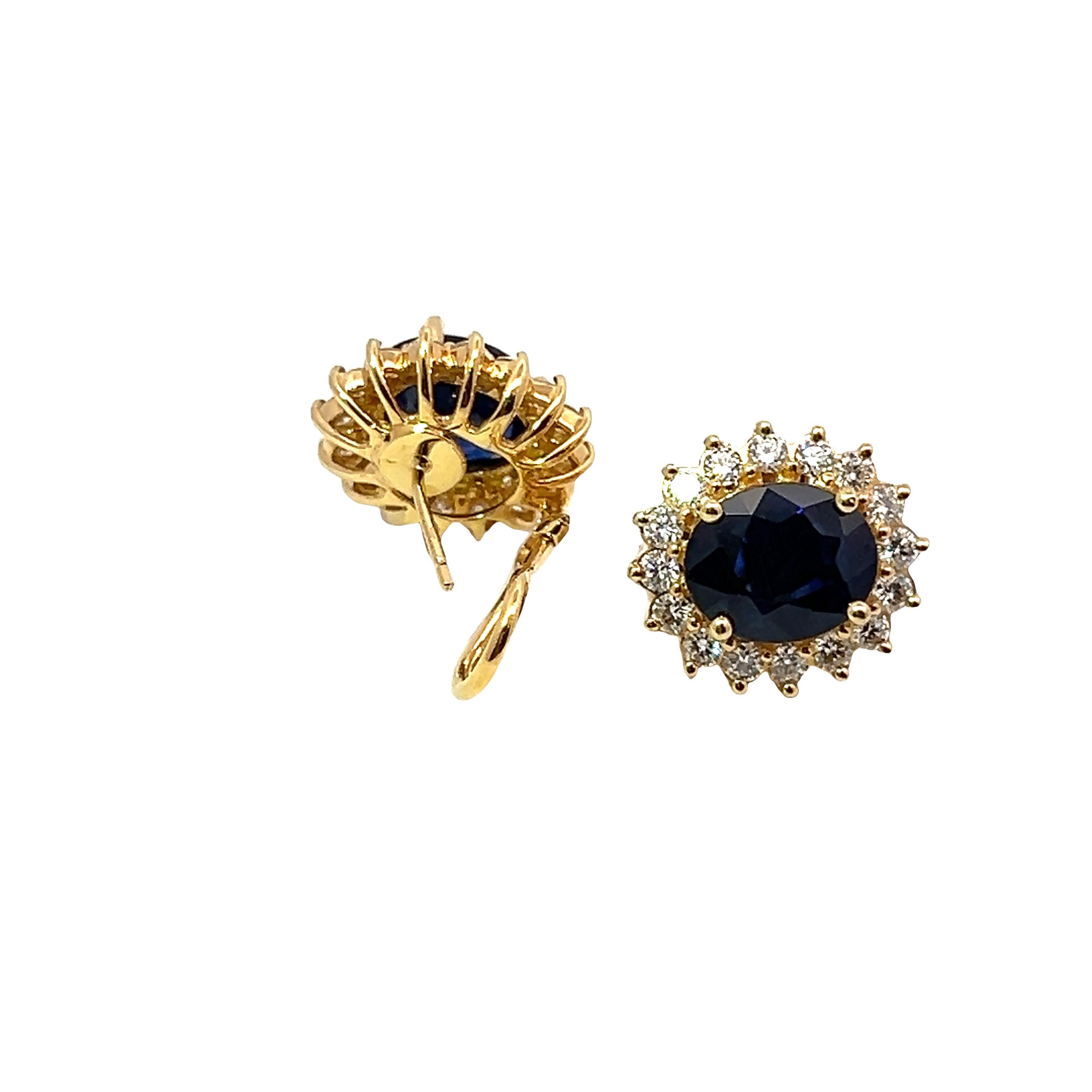 Women's or Men's 10.63 Total Carat Victorian Style Sapphire and Diamond Earrings in 18K Gold For Sale
