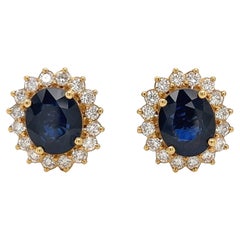 Boucles d'oreilles de style victorien en or 18 carats avec saphirs et diamants de 10,63 carats au total