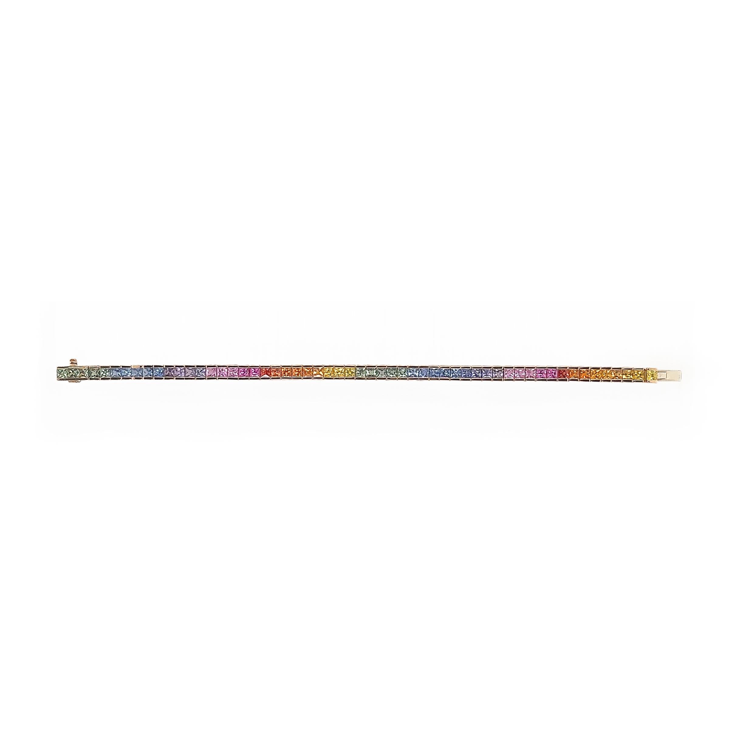 Modern 10.63ct Natural Sapphire Rainbow Bracelet in 18k Rose Gold