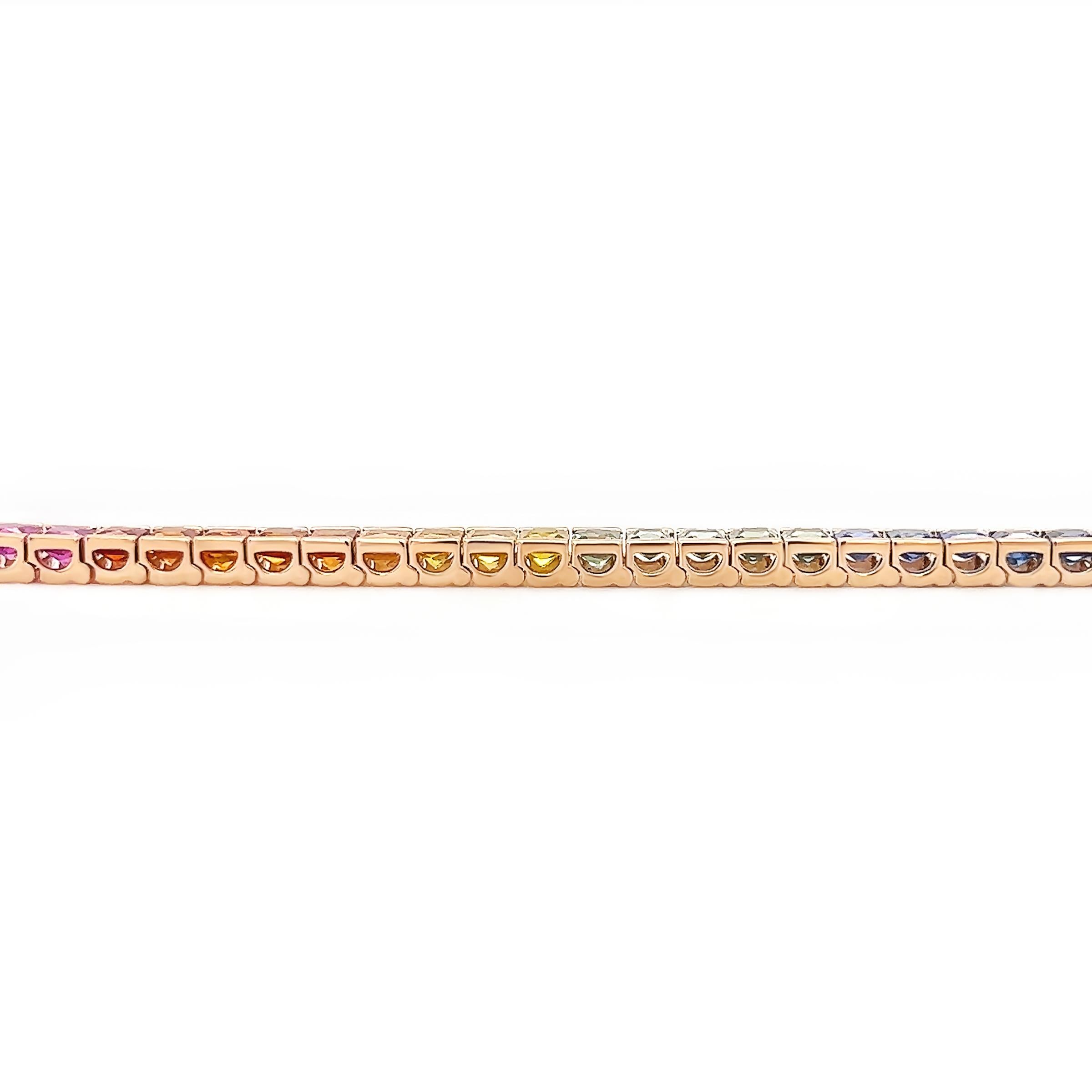 Square Cut 10.63ct Natural Sapphire Rainbow Bracelet in 18k Rose Gold