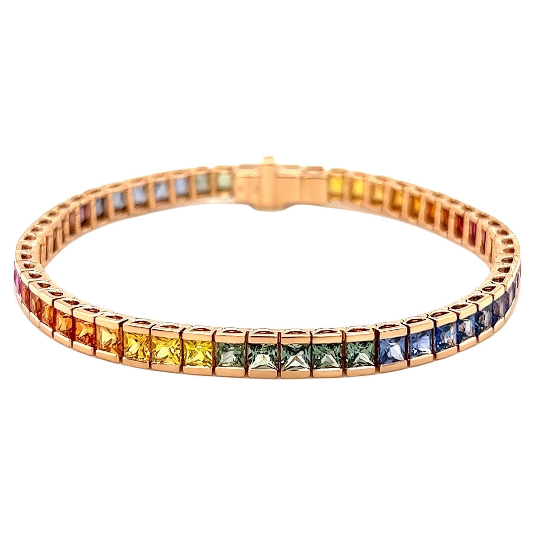 10.63ct Natural Sapphire Rainbow Bracelet in 18k Rose Gold