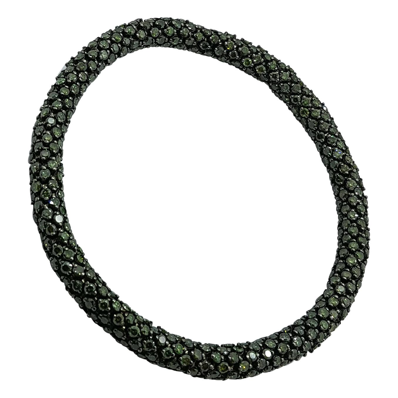 10.64 Carat Green Diamond White Gold Flexible Bracelet