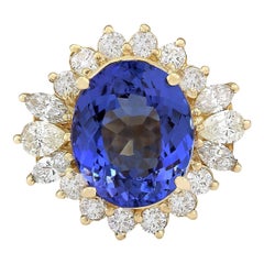 Bague en or jaune 14 carats avec tanzanite naturelle et diamants