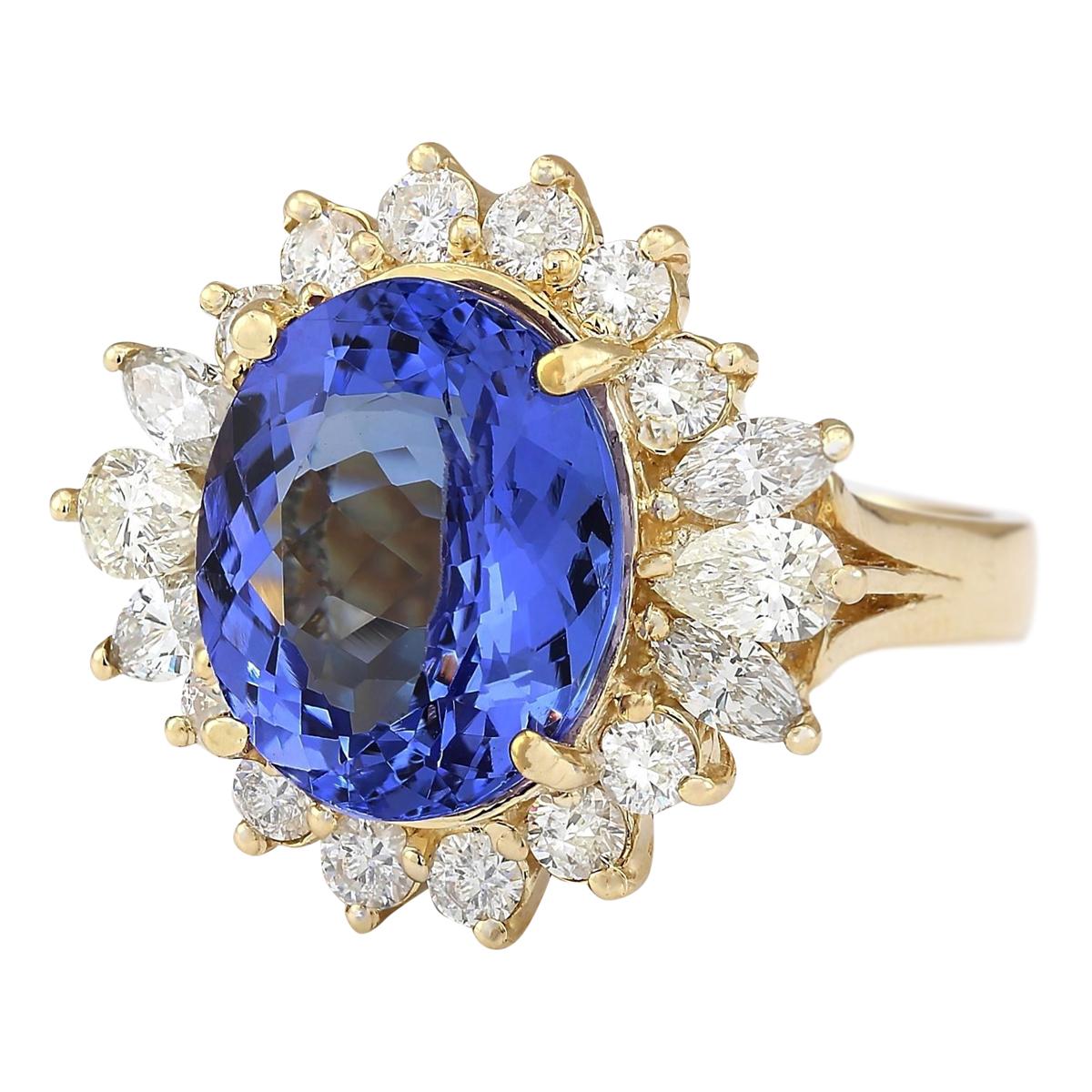 10.64 Carat Natural Tanzanite 14 Karat Yellow Gold Diamond Ring
Stamped: 14K Yellow Gold
Total Ring Weight: 10.0 Grams
Total Natural Tanzanite Weight is 7.64 Carat (Measures: 14.00x12.00 mm)
Color: Blue
Total Natural Diamond Weight is 3.00