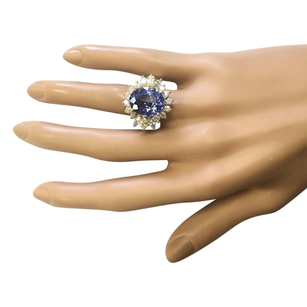 Oval Cut Natural Tanzanite 14 Karat Yellow Gold Diamond Ring For Sale