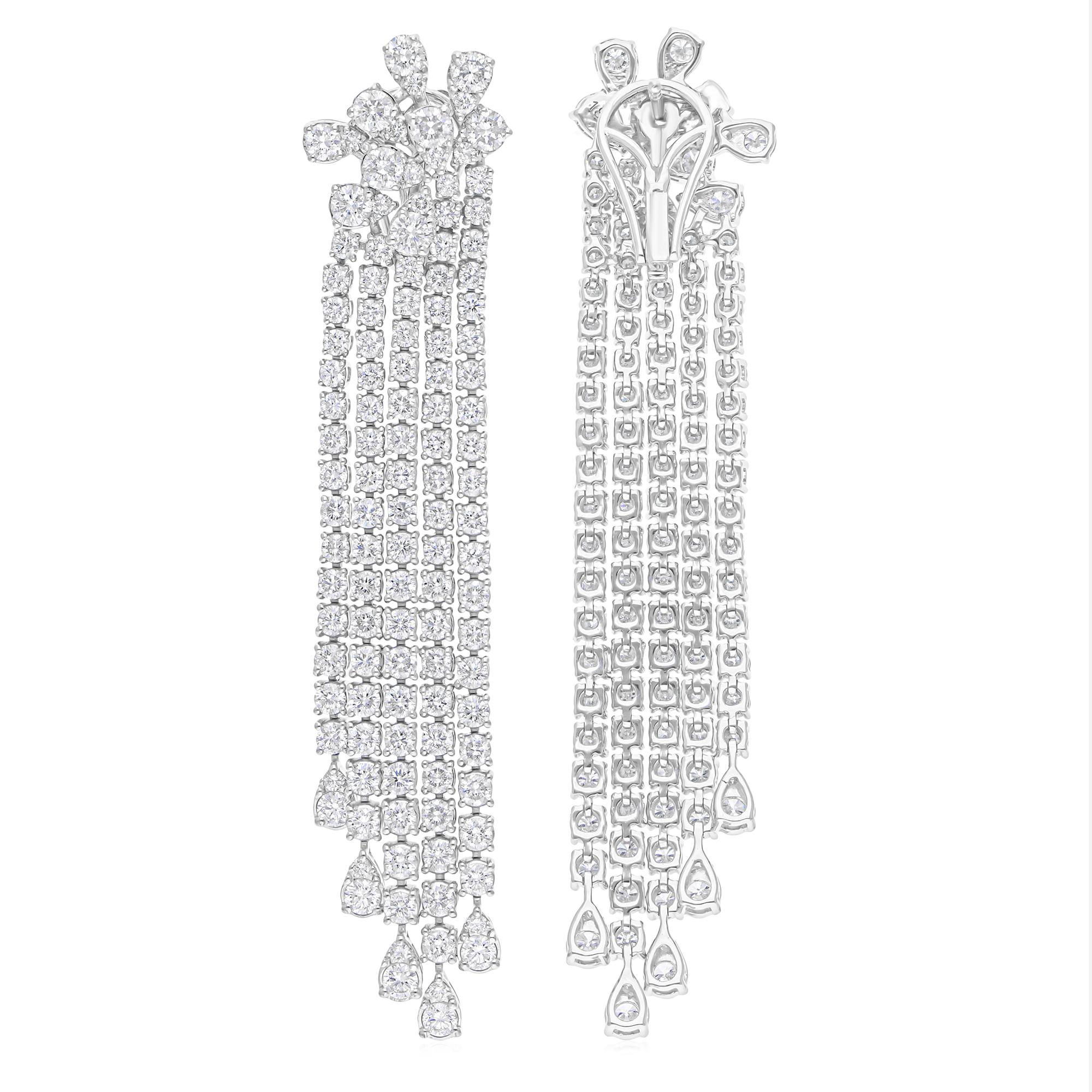 10,64 Karat Runder Brillantschliff Diamant-Kronleuchter-Ohrringe 14 Karat Weißgold im Zustand „Neu“ im Angebot in Diera, Dubai