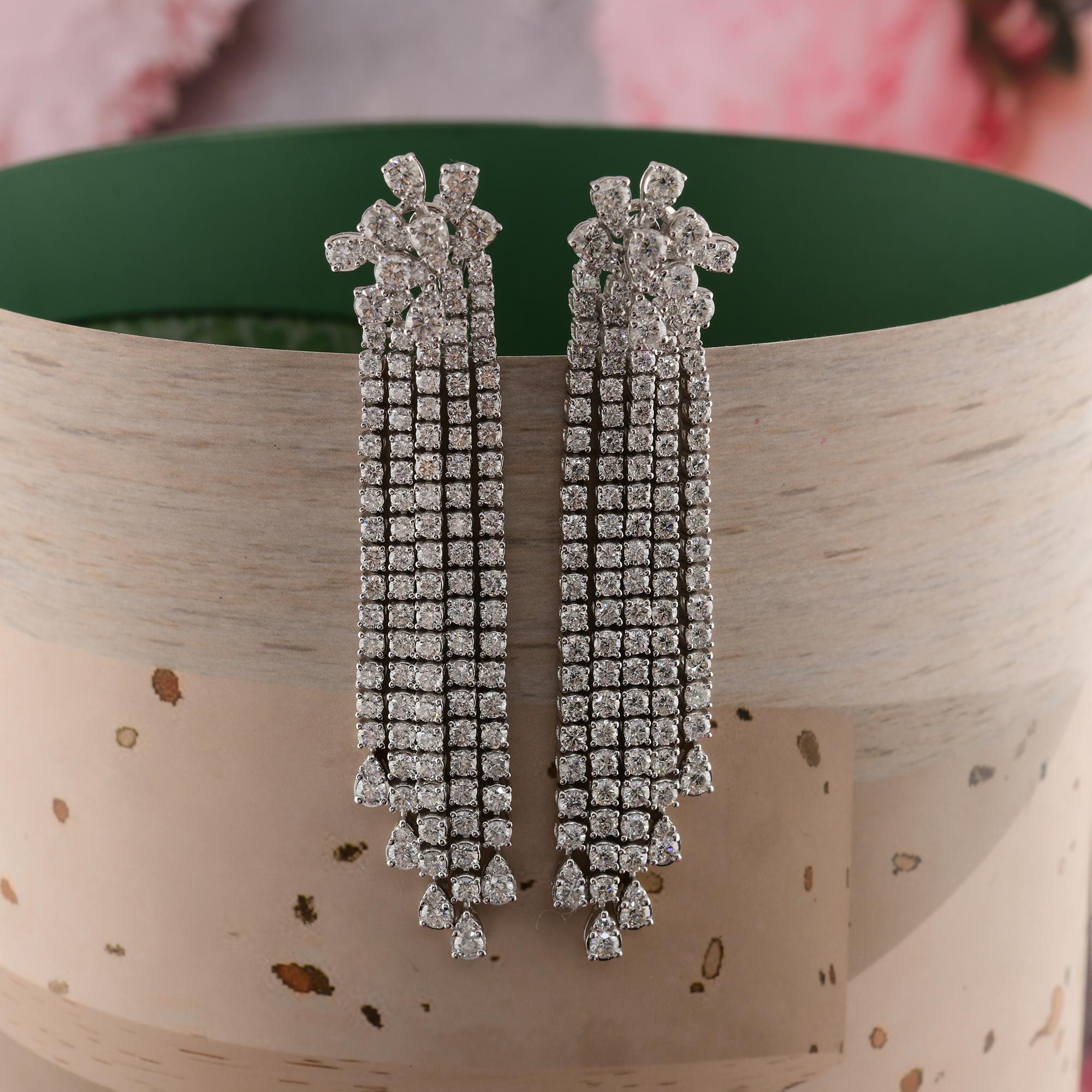 10,64 Karat Runder Brillantschliff Diamant-Kronleuchter-Ohrringe 14 Karat Weißgold Damen im Angebot