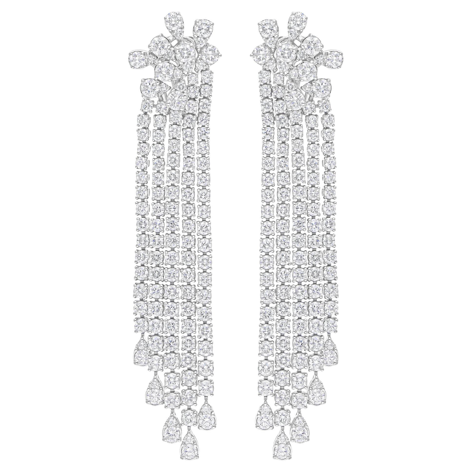 10.64 Carat Round Brilliant Cut Diamond Chandelier Earrings 14 Karat White Gold