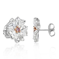 Pendientes florales de diamantes en forma de corazón de 10,64 ct con centros de diamantes rosas