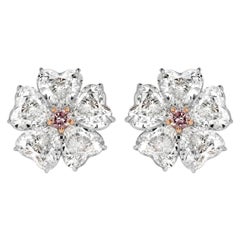 10.64ct Heart Shaped Diamond Floral Stud Earrings with Pink Diamond Centers