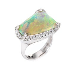 10.64ct Natural Opal Diamond Ring Estate 18k White Gold Sz 7 Fine Jewelry