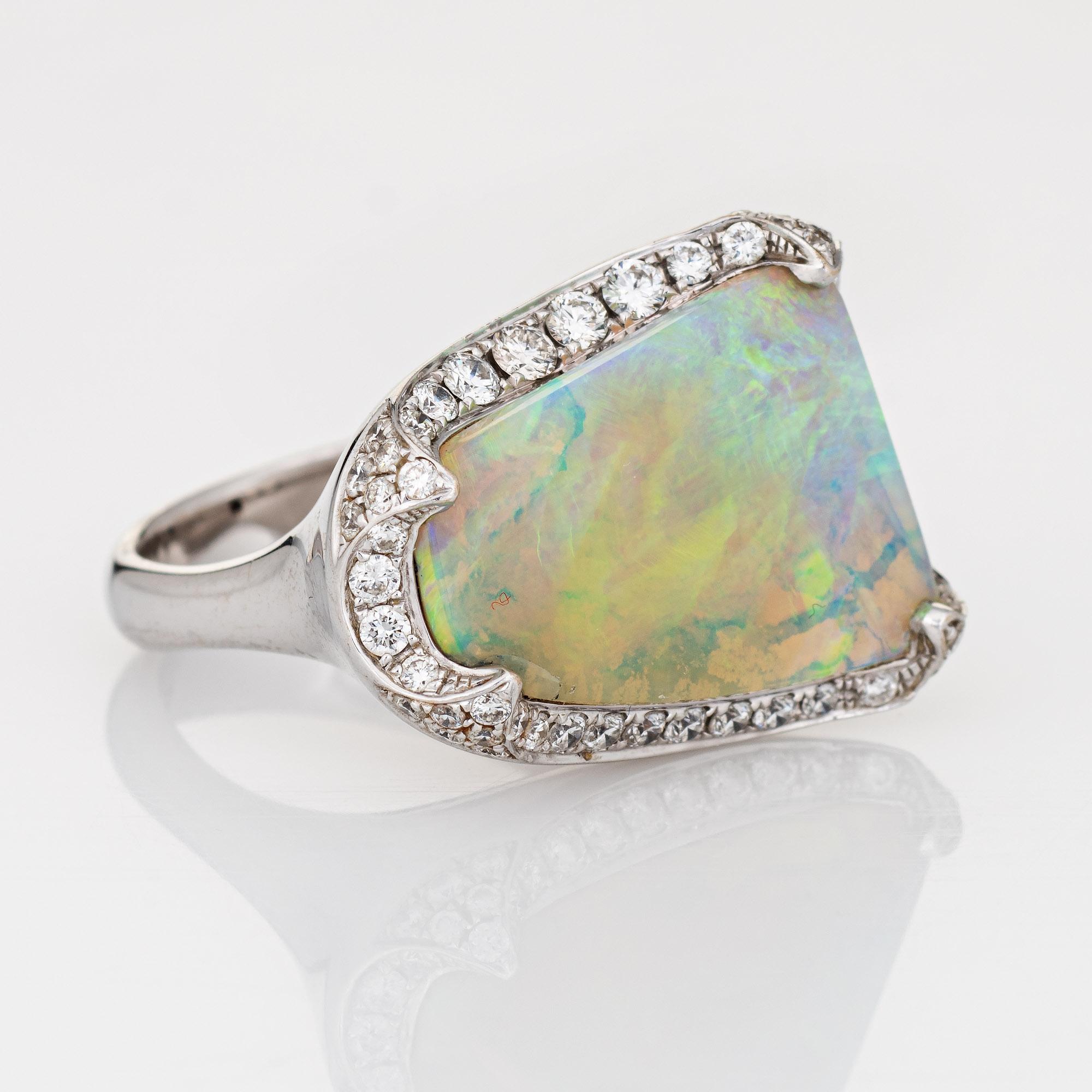Contemporary 10.64ct Natural Opal Diamond Ring Estate 18k White Gold Sz 7 Fine Jewelry  For Sale