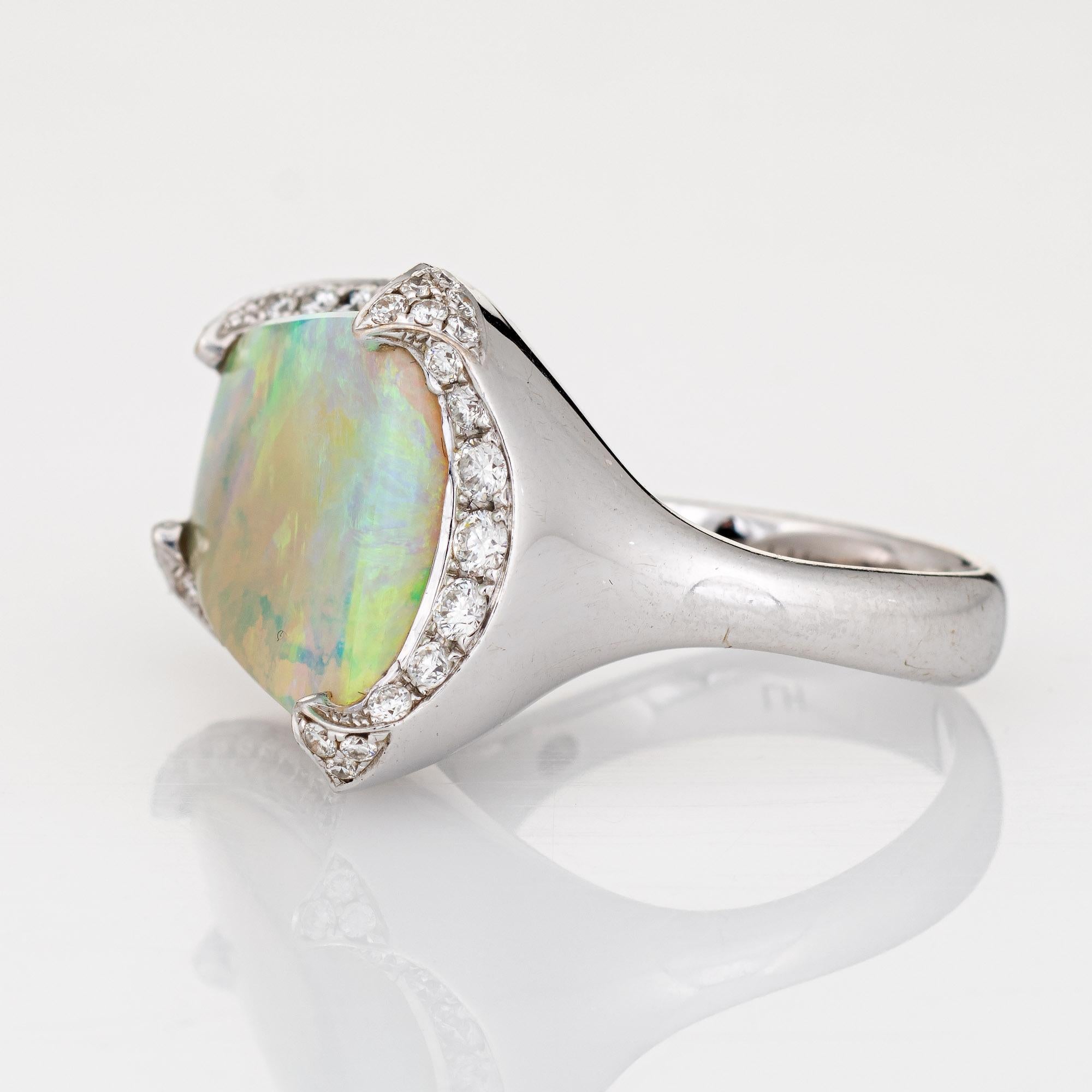Cabochon 10.64ct Natural Opal Diamond Ring Estate 18k White Gold Sz 7 Fine Jewelry  For Sale