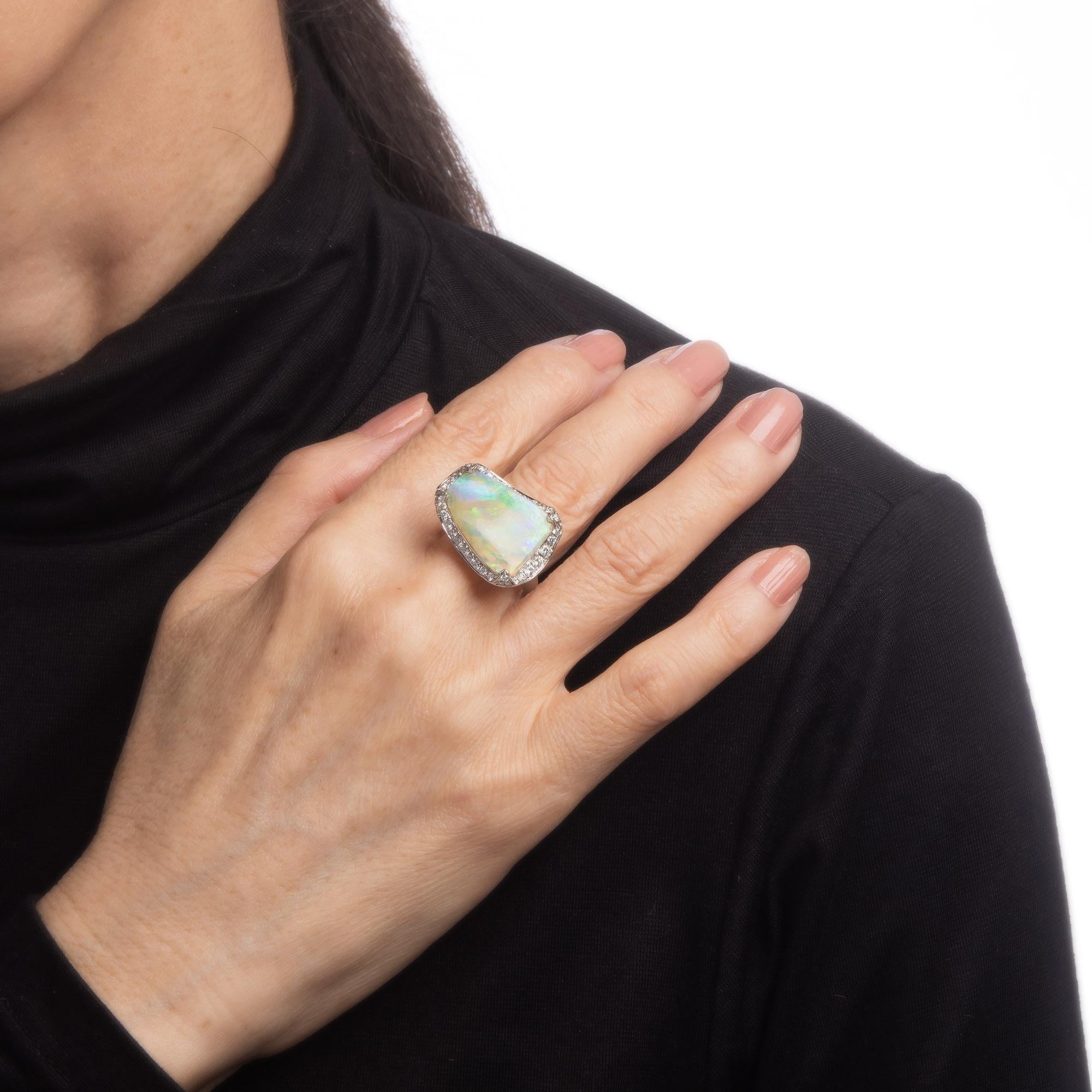 Women's 10.64ct Natural Opal Diamond Ring Estate 18k White Gold Sz 7 Fine Jewelry  For Sale