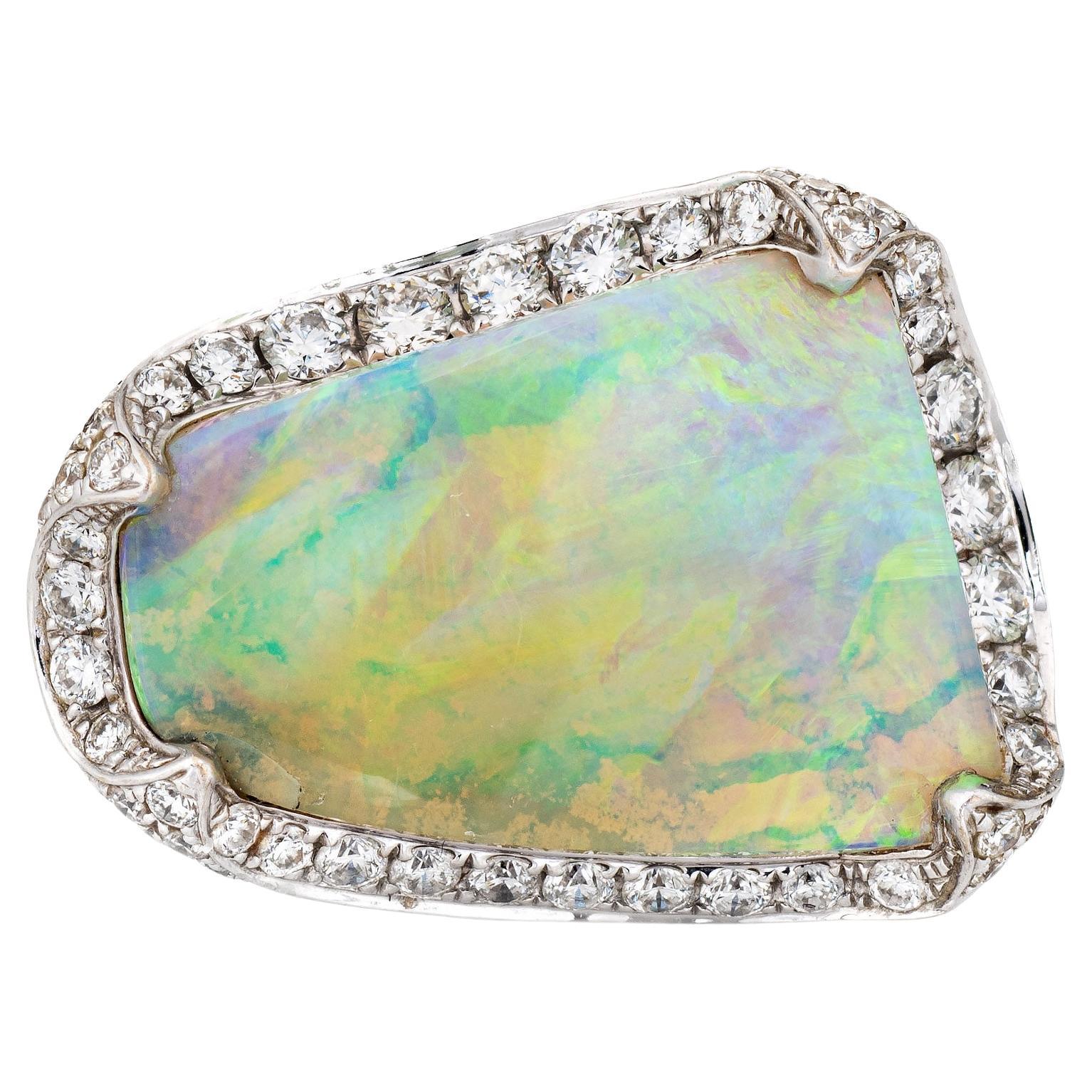 10.64ct Natural Opal Diamond Ring Estate 18k White Gold Sz 7 Fine Jewelry  For Sale