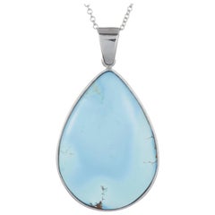10.65 Carat Large Pear Shaped Turquoise Pendant Necklace Bezel 14 Karat Gold