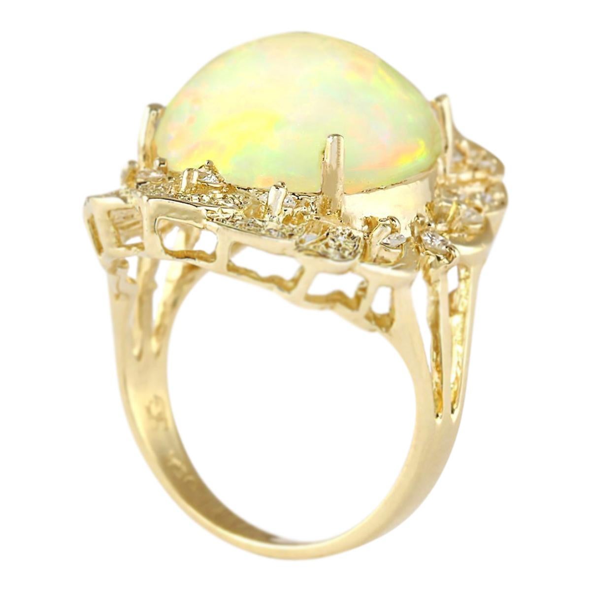 Oval Cut Natural Opal Diamond Ring In 14 Karat Yellow Gold For Sale