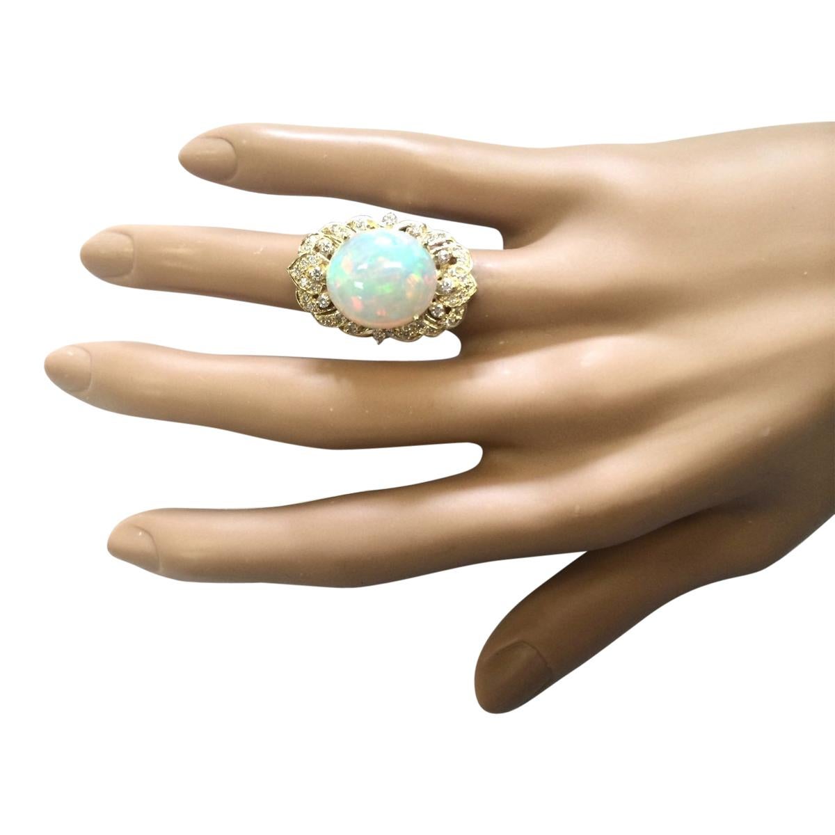Natural Opal Diamond Ring In 14 Karat Yellow Gold In New Condition For Sale In Manhattan Beach, CA