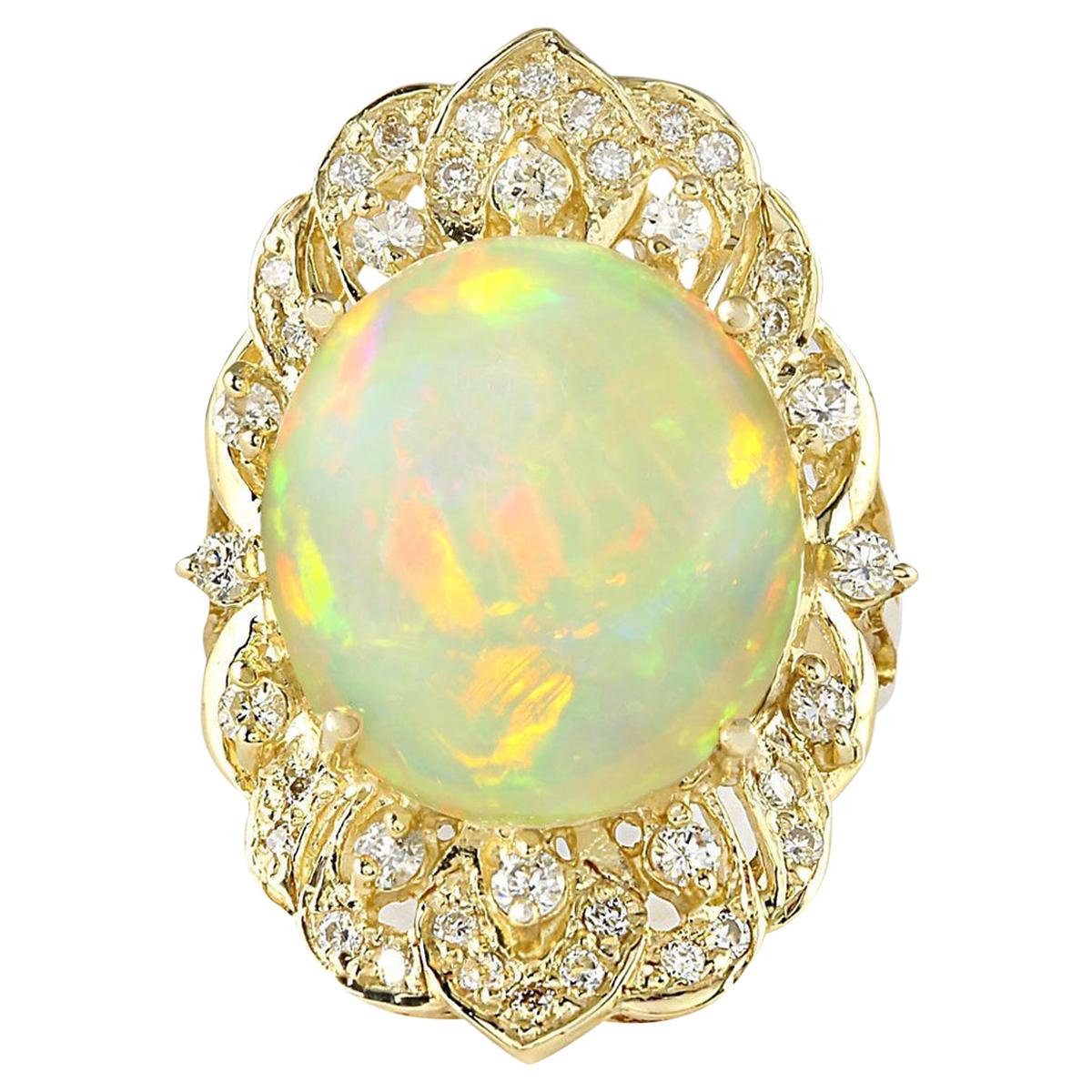 Natural Opal Diamond Ring In 14 Karat Yellow Gold 