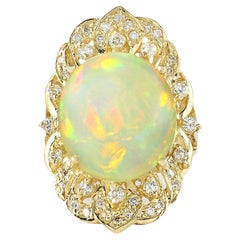 Anillo De Diamantes Ópalo Natural En Oro Amarillo De 14 Quilates