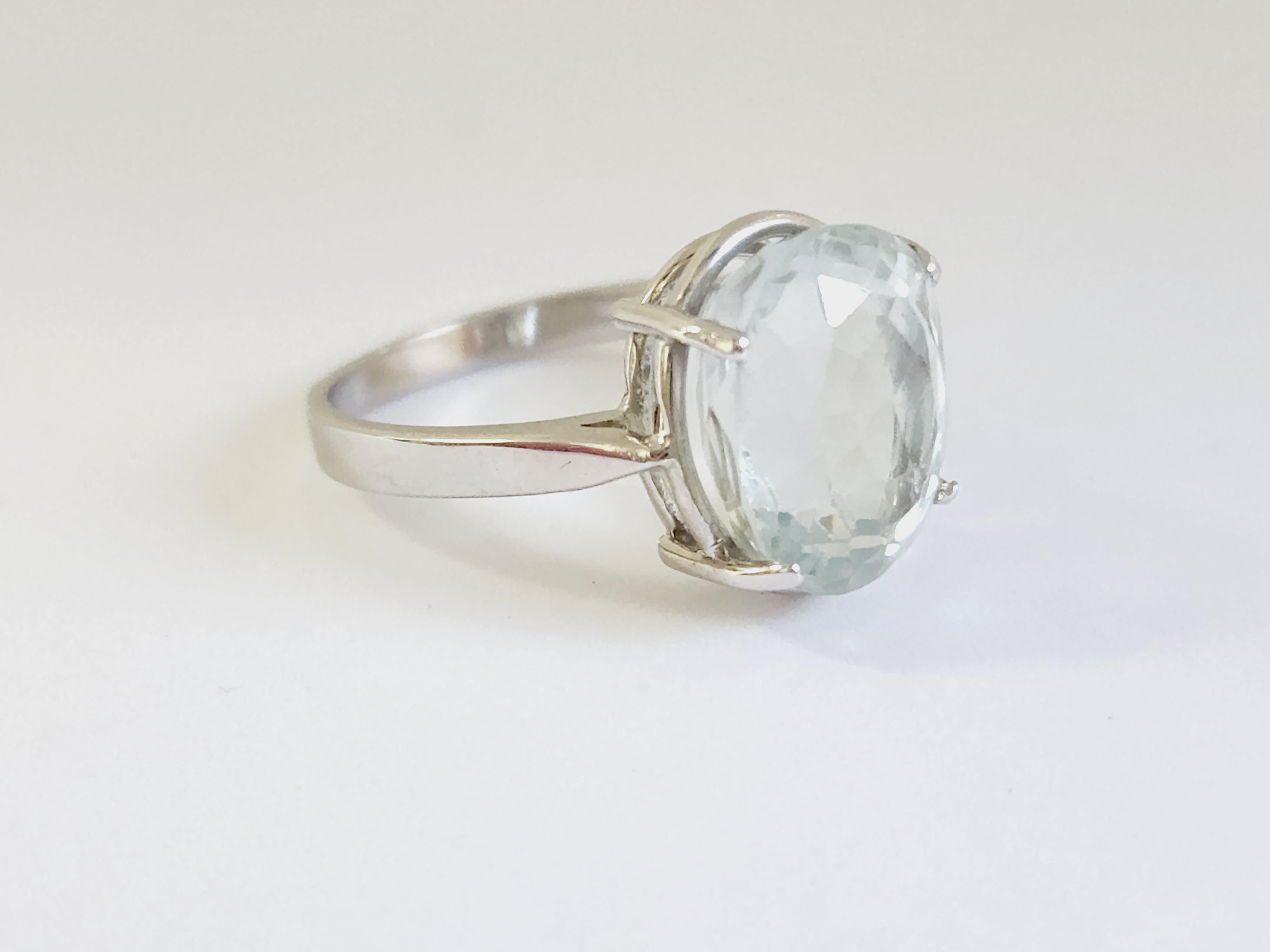 10.65 Carat Oval Shape Sky Blue Topaz Ring 14 Karat White Gold In New Condition For Sale In Great Neck, NY
