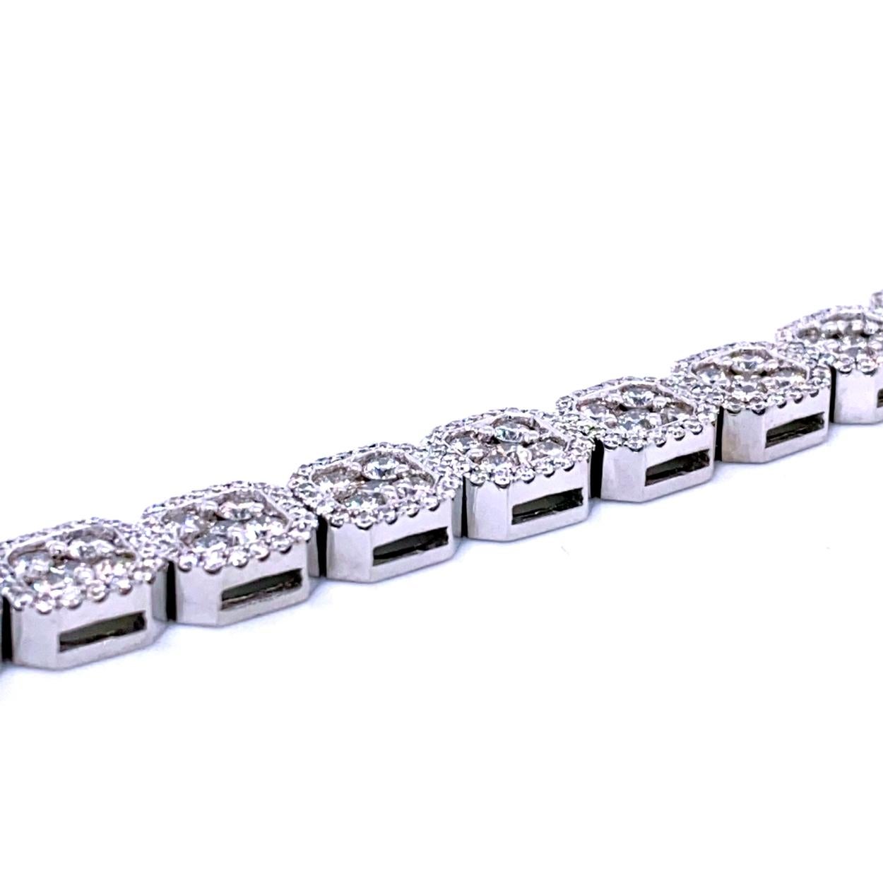 Women's or Men's 10.65 Carat Pave Set 14K Gold Diamond Tennis Bracelet with Cluster Set Links For Sale