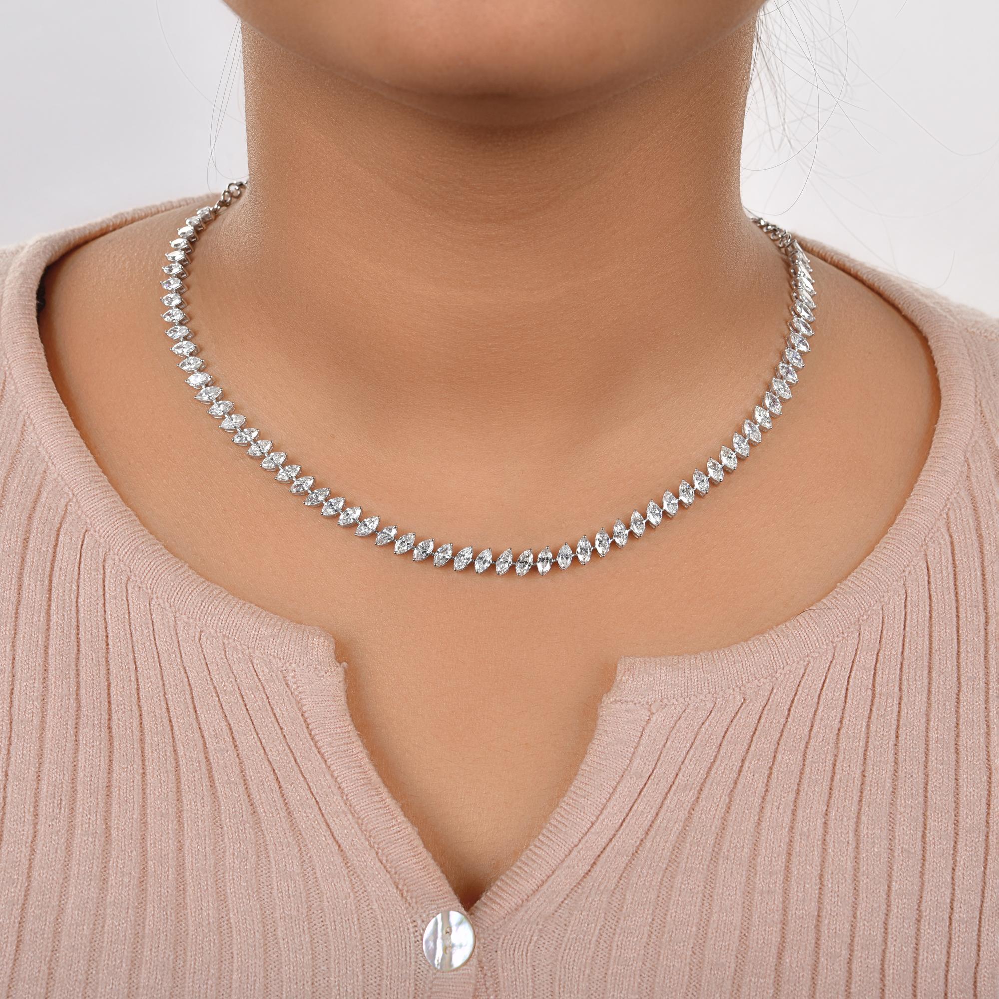 Modern 10.65 Carat SI/H Marquise Diamond Choker Necklace 14 Karat White Gold Jewelry For Sale