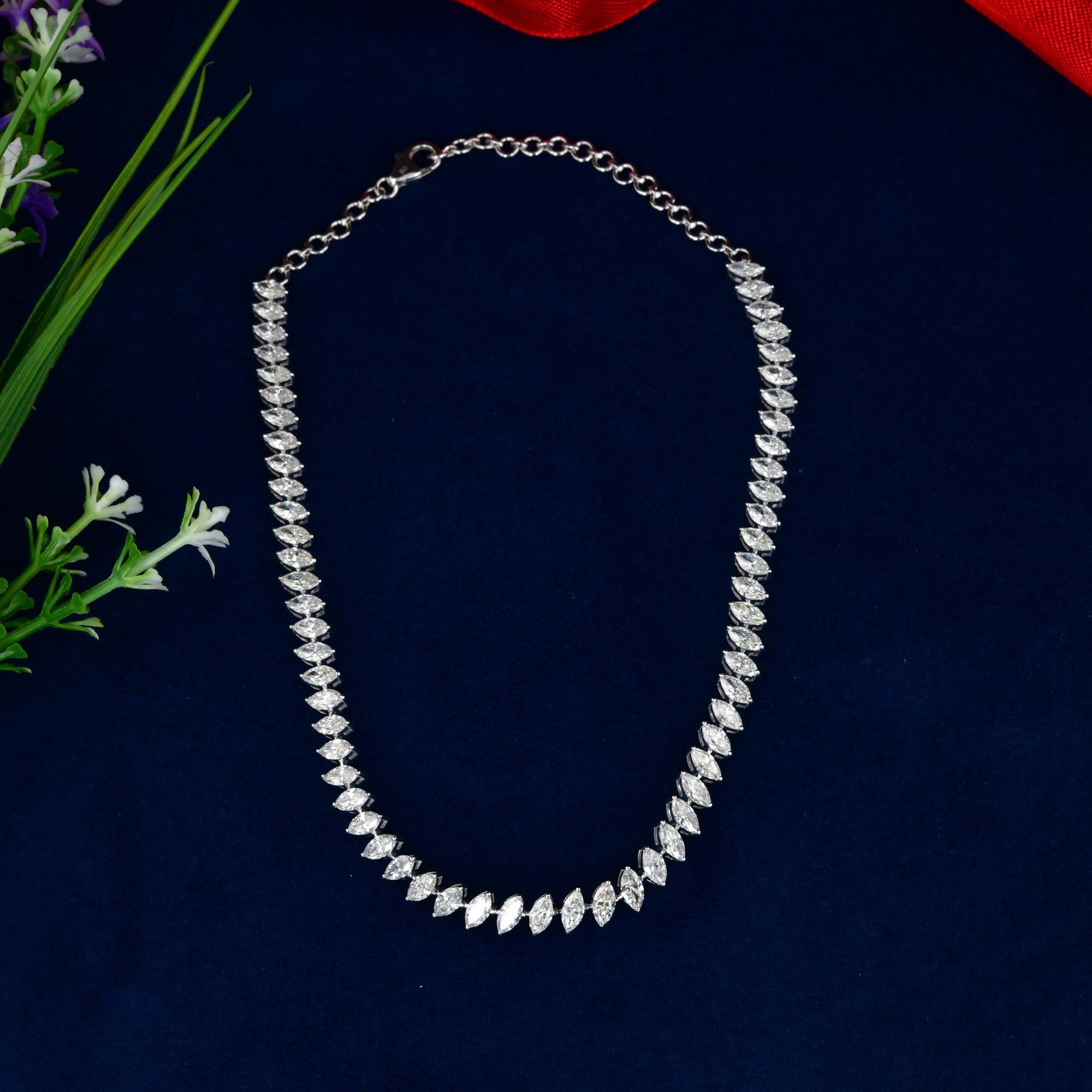 Marquise Cut 10.65 Carat SI/H Marquise Diamond Choker Necklace 14 Karat White Gold Jewelry For Sale