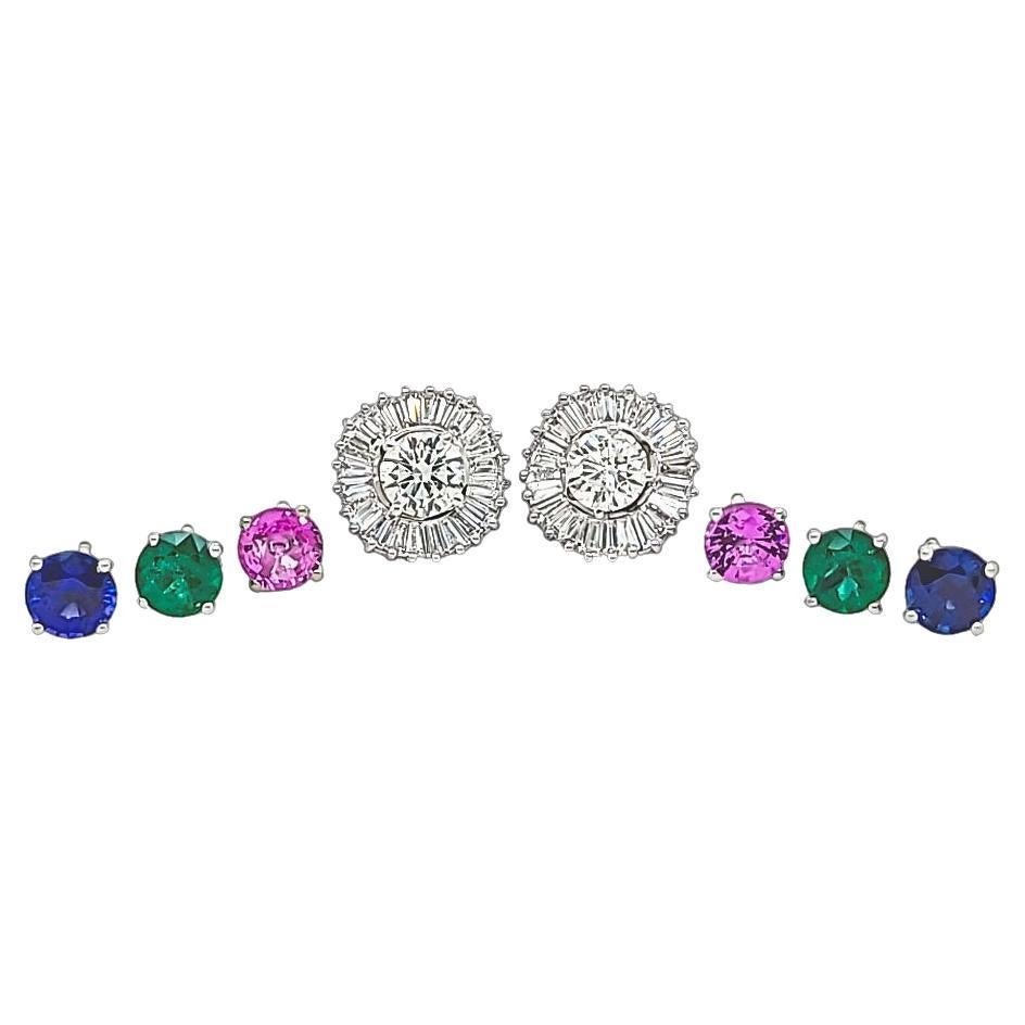 10.65 Ct. Interchangeable Earring Set Diamonds, Emeralds, Pink & Blue Sapphires For Sale