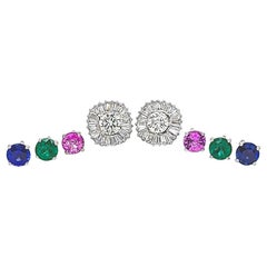 10.65 Ct. Boucles d'oreilles interchangeables serties de diamants, d'émeraudes, de saphirs roses et bleus