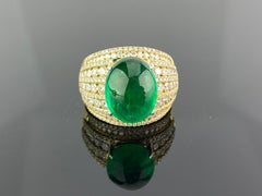 10.66 Carat Emerald Cabochon and Diamond Dome, Cocktail Ring