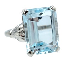10.66 Carat Emerald Cut Aquamarine Solitaire Ring Set in 14 Karat White Gold