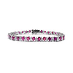 10.66 Carat Pear Shape Diamond Tennis Bracelet in 14K White Gold, 7 Inches