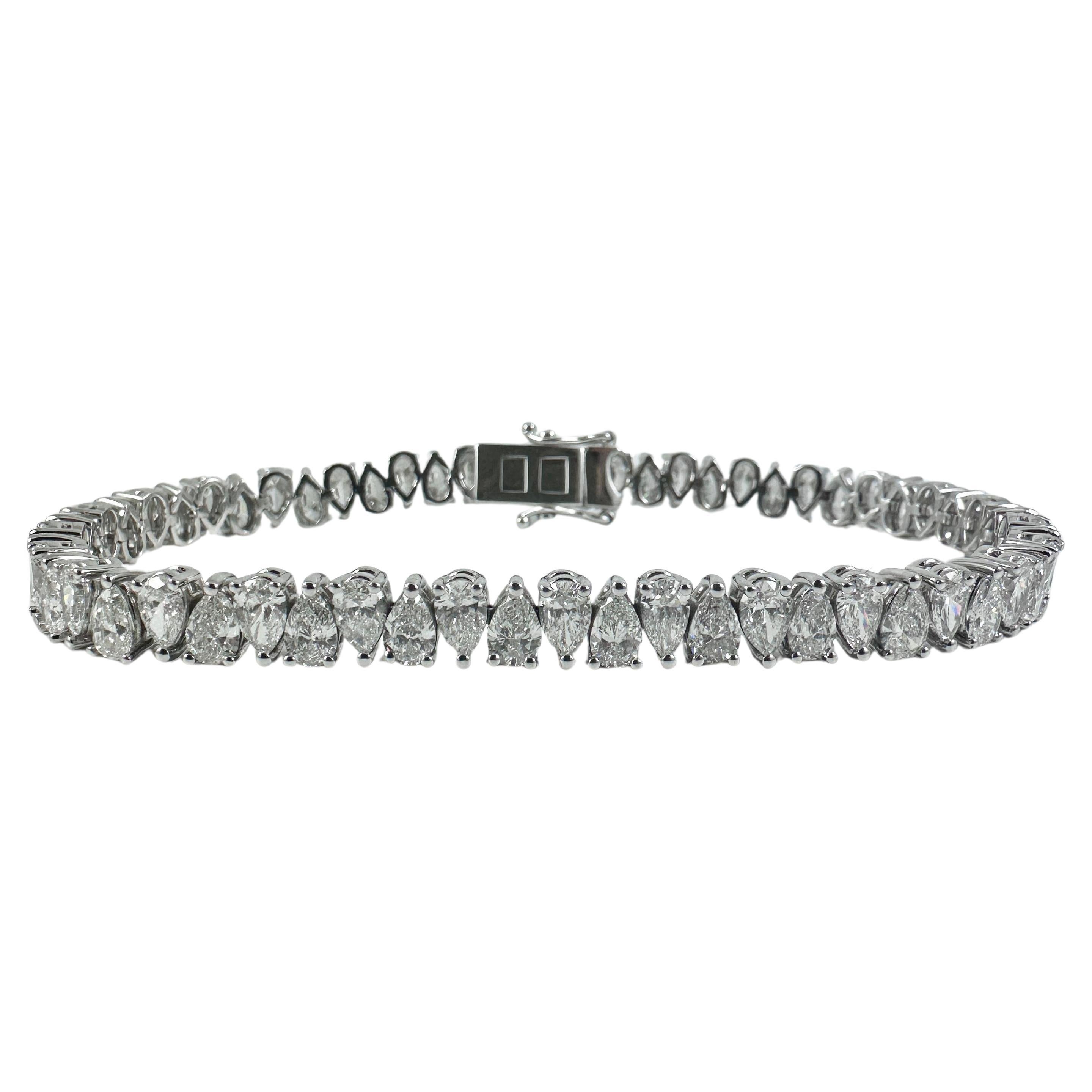10,66 Karat birnenförmiges Diamant-Tennisarmband aus 14K Weißgold, 7 Zoll