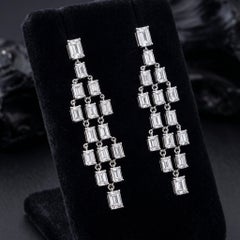 10.66ct Diamond 18K White Gold Geometric Cascade Dangle Earrings