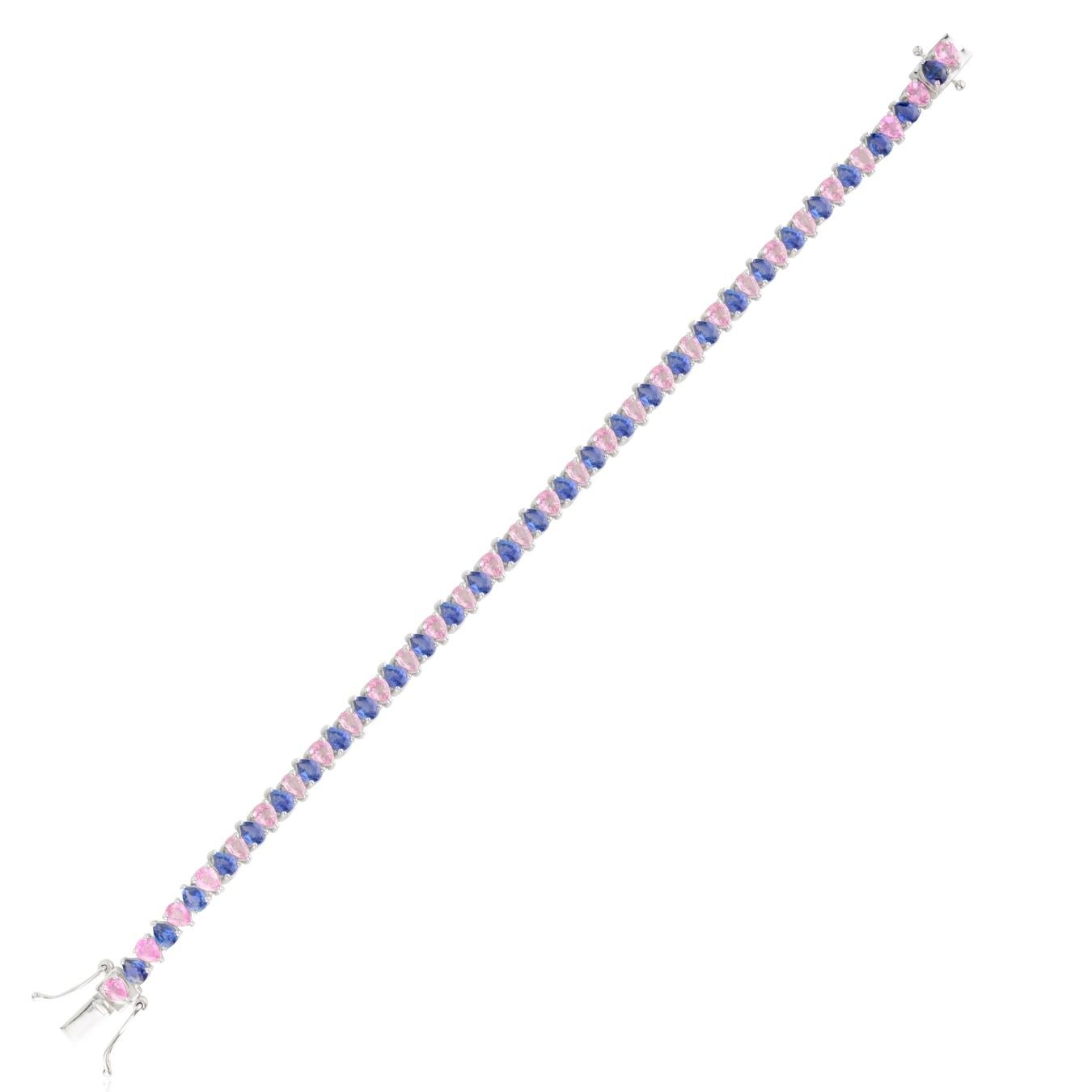 10.68 Carat Double Pear Shape Multi Sapphire Tennis Bracelet in 18k White Gold en venta 1
