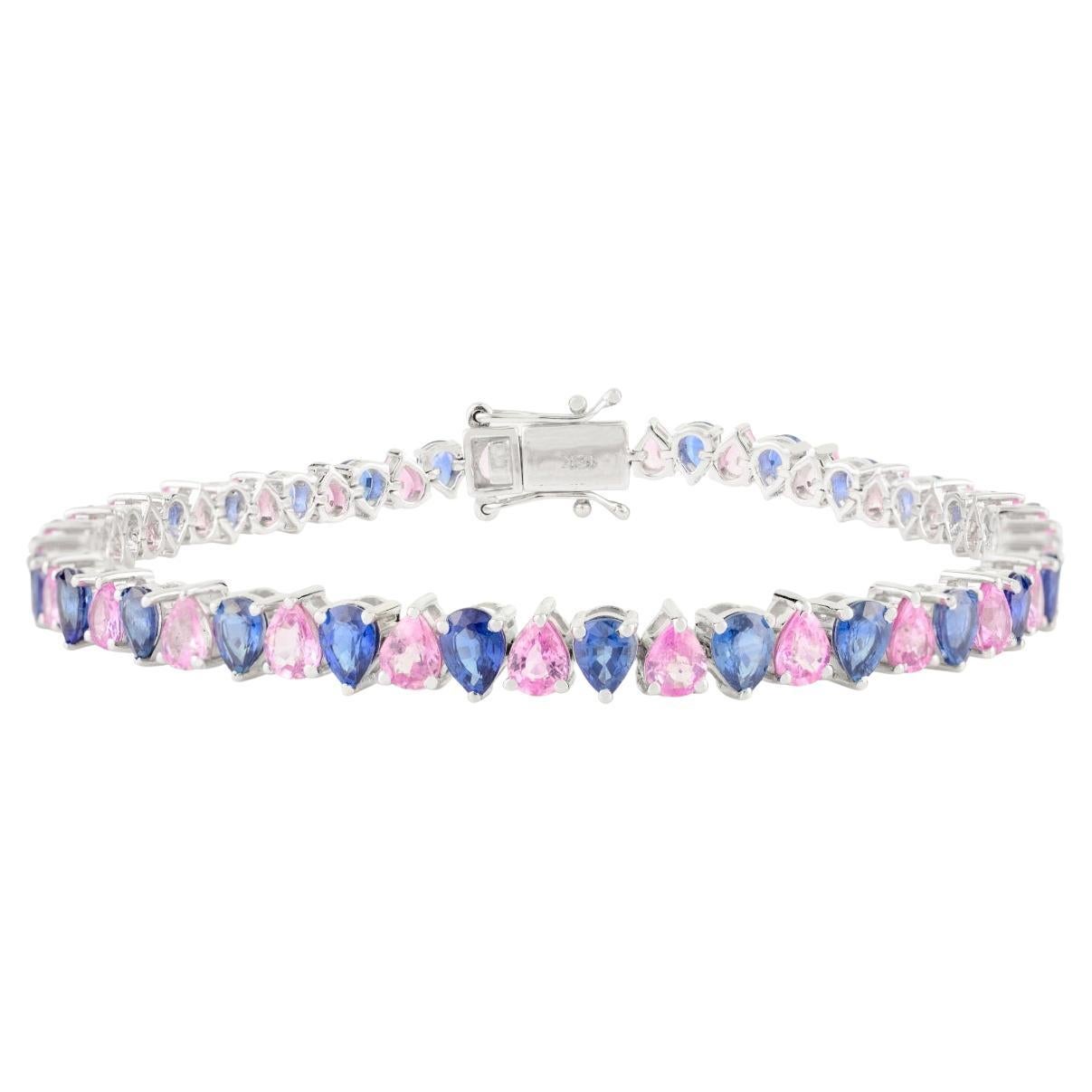 10.68 Carat Double Pear Shape Multi Sapphire Tennis Bracelet in 18k White Gold