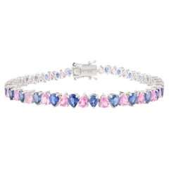 10.68 Carat Double Pear Shape Multi Sapphire Tennis Bracelet in 18k White Gold
