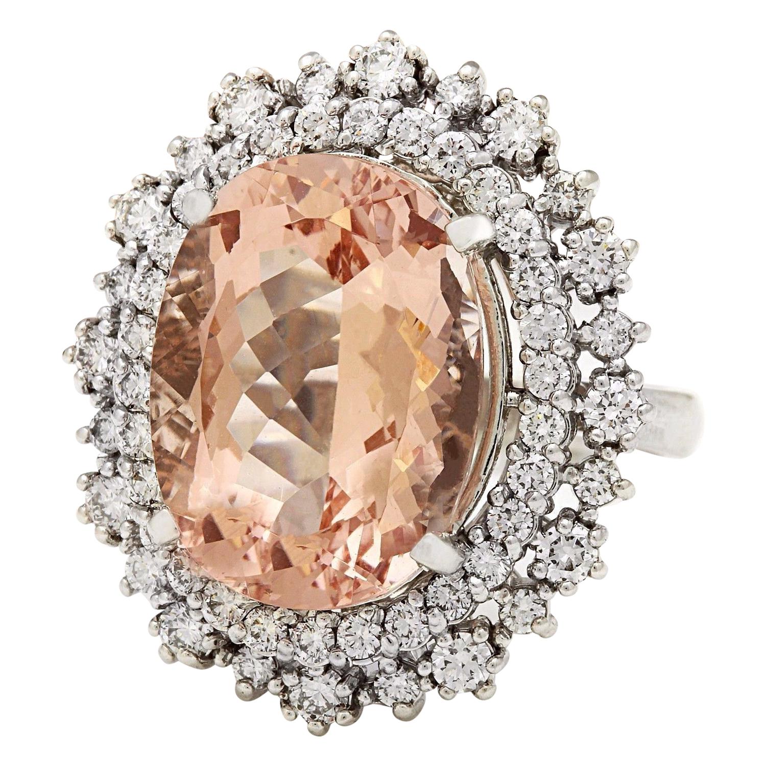 10.68 Carat Natural Morganite 14K Solid White Gold Diamond Ring
 Item Type: Ring
 Item Style: Cocktail
 Material: 14K White Gold
 Mainstone: Morganite
 Stone Color: Peach
 Stone Weight: 9.48 Carat
 Stone Shape: Oval
 Stone Quantity: 1
 Stone