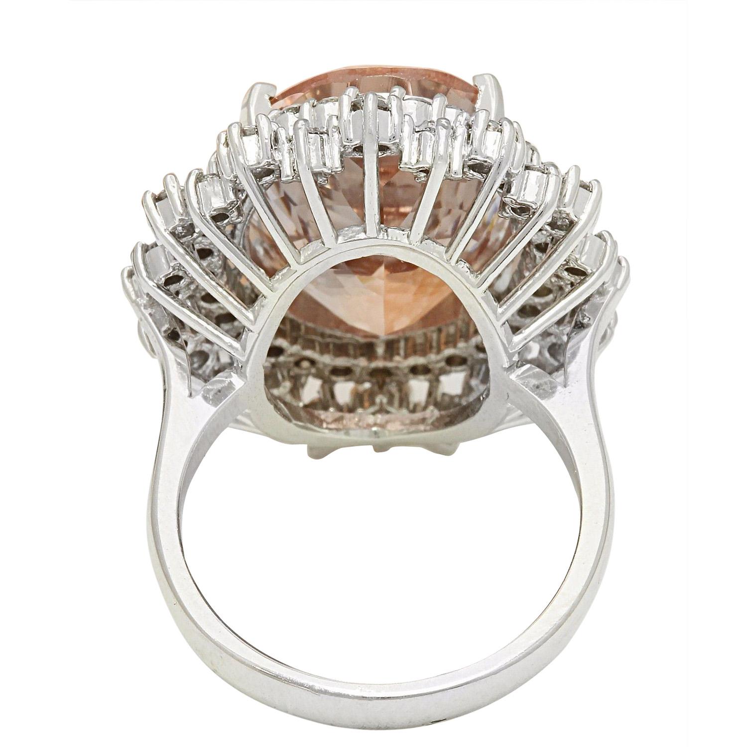 Natural Morganite Diamond Ring In 14 Karat Solid White Gold  In New Condition For Sale In Los Angeles, CA