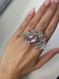 10,68 Karat rosa Morganit und weiße Diamanten, Cocktail-Ring, 18k Gold, GRS-zertifiziert.