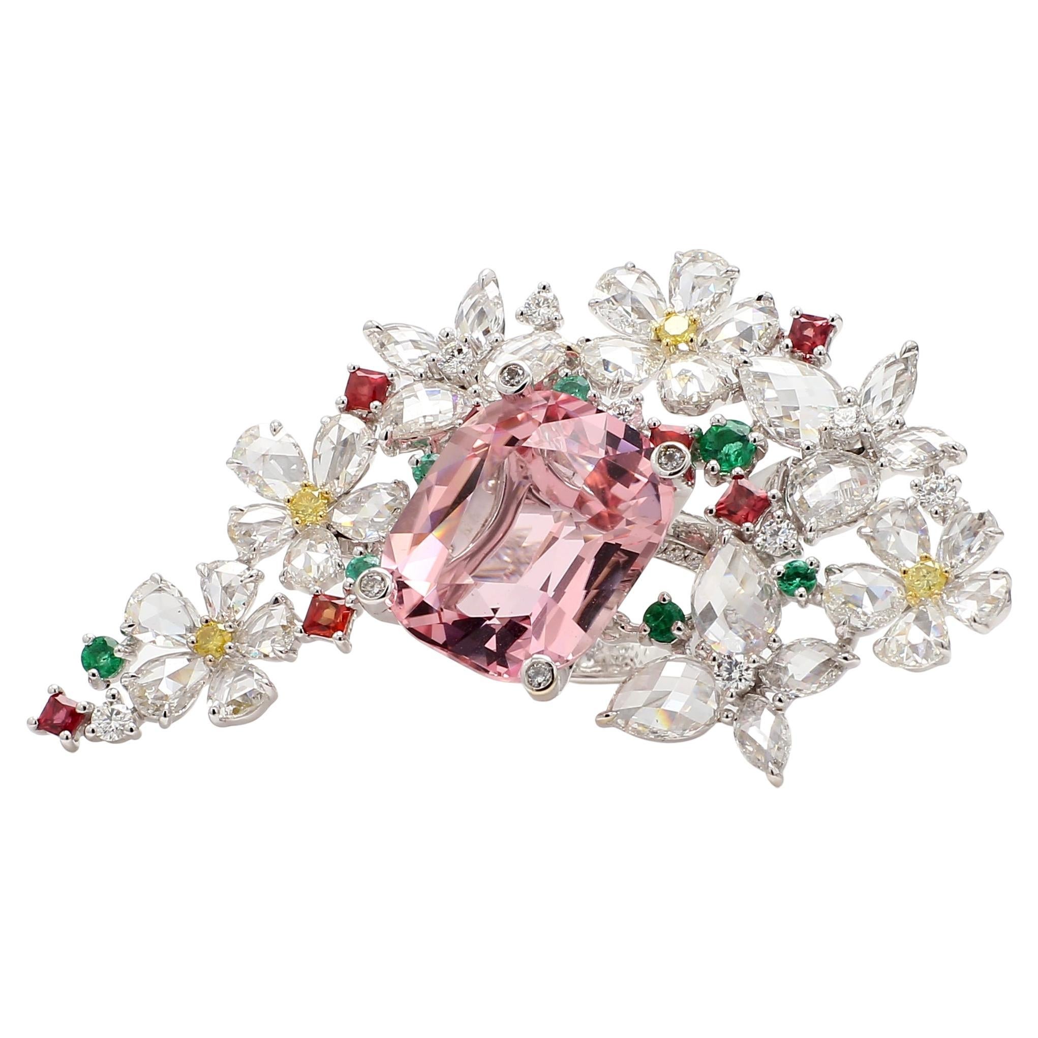 10,68 Karat rosa Morganit und weiße Diamanten, Cocktail-Ring, 18k Gold, GRS-zertifiziert.