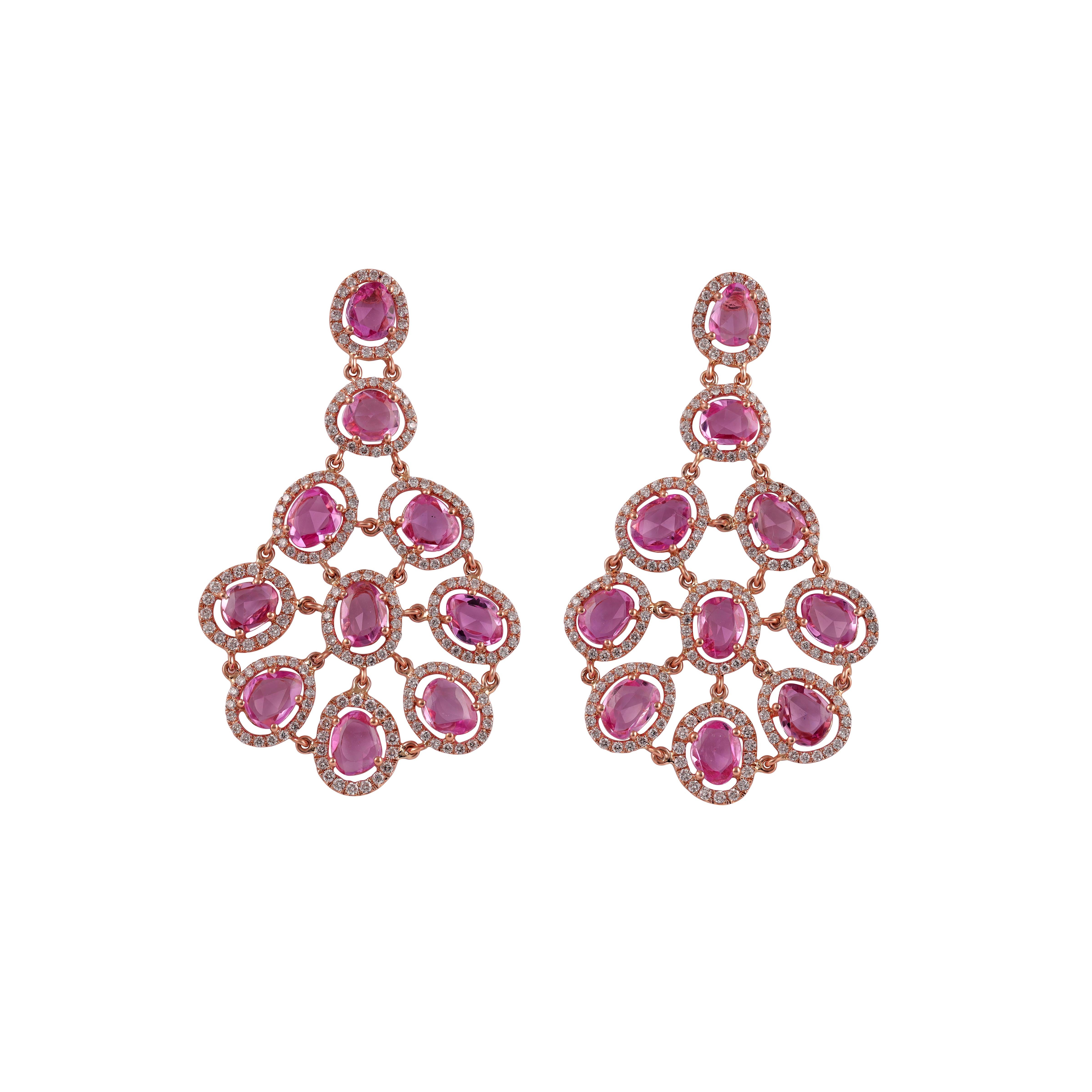 Magnificent Pink Sapphire & Diamonds Long Earrings 
Pink Sapphire approx. 10.68 CTS
389 Round brilliant cut diamonds 2.20 CTS
Gold 18k-10.34gm

Custom Services
Request Customization