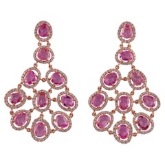 10.68 Carat Pink Sapphire & Diamonds Long Earrings in 18k Gold