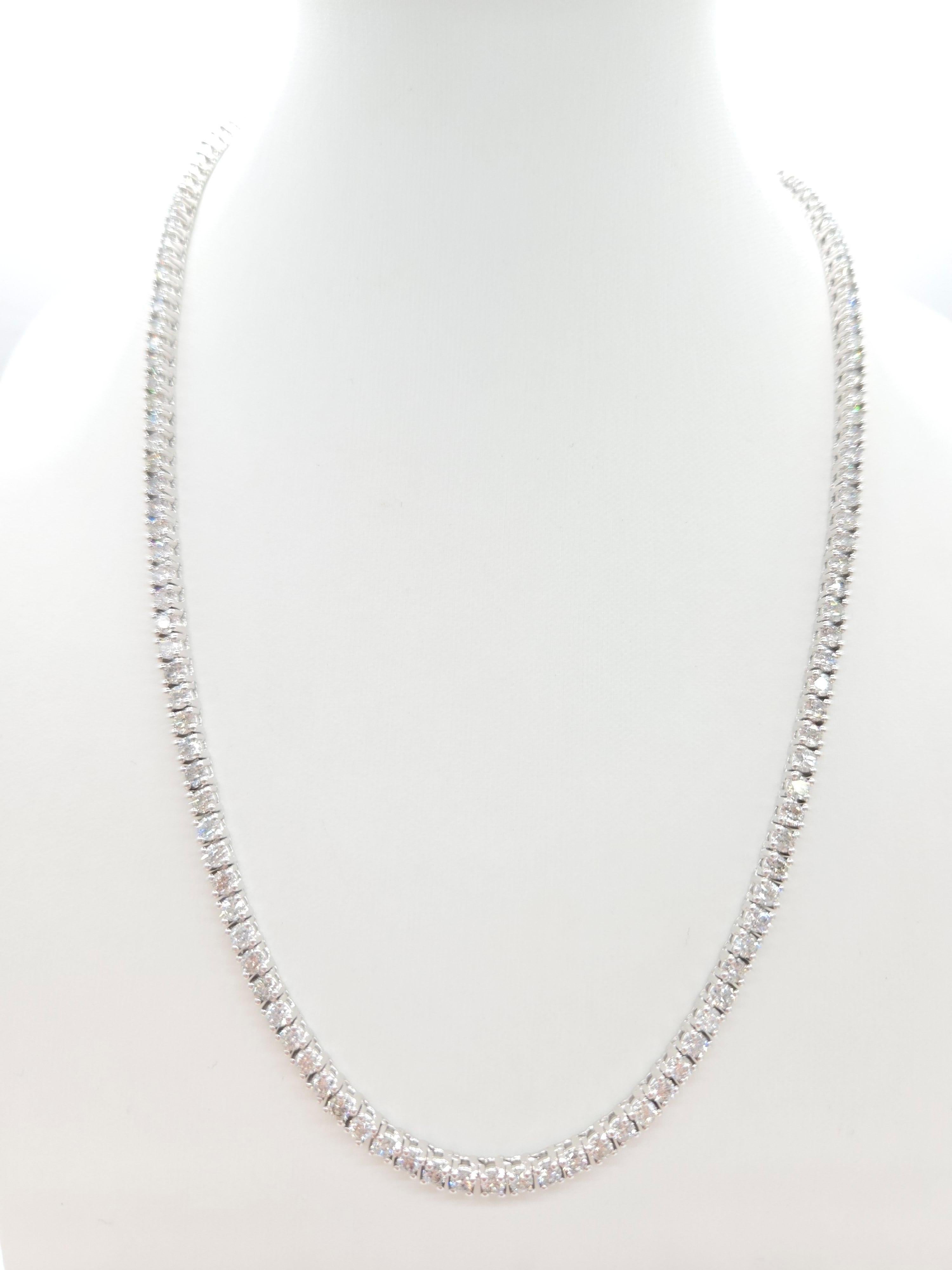 Beautiful quality tennis necklace, round-brilliant cut white diamonds clean and excellent shine!

Carat Weight: 10.68 cts
14k solid white gold
Style: Classic four-prong style for maximum light brilliance. Length: 16 inch 
Average Color: F
Average
