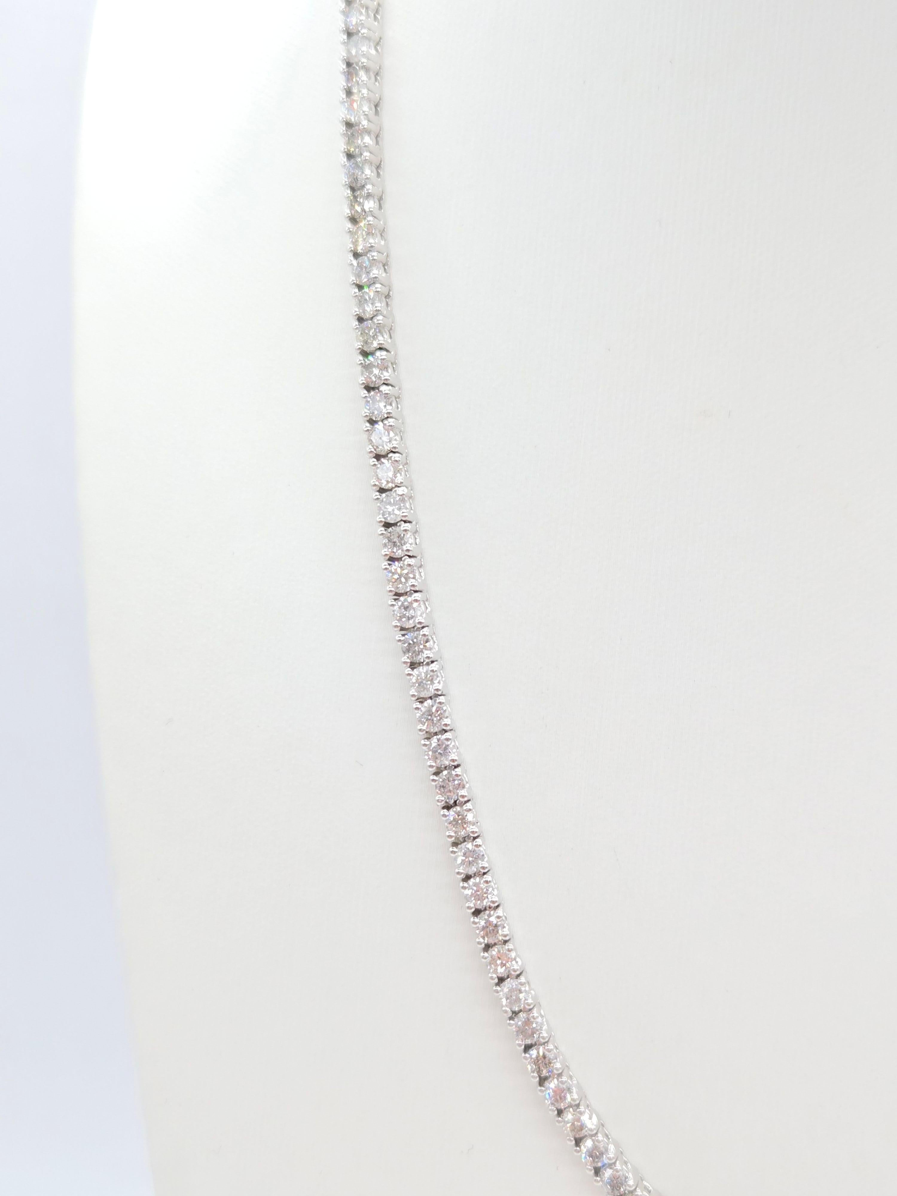 Round Cut 10.68 Carat Round Brilliant Cut Diamond Tennis Necklace 14 Karat White Gold 16''