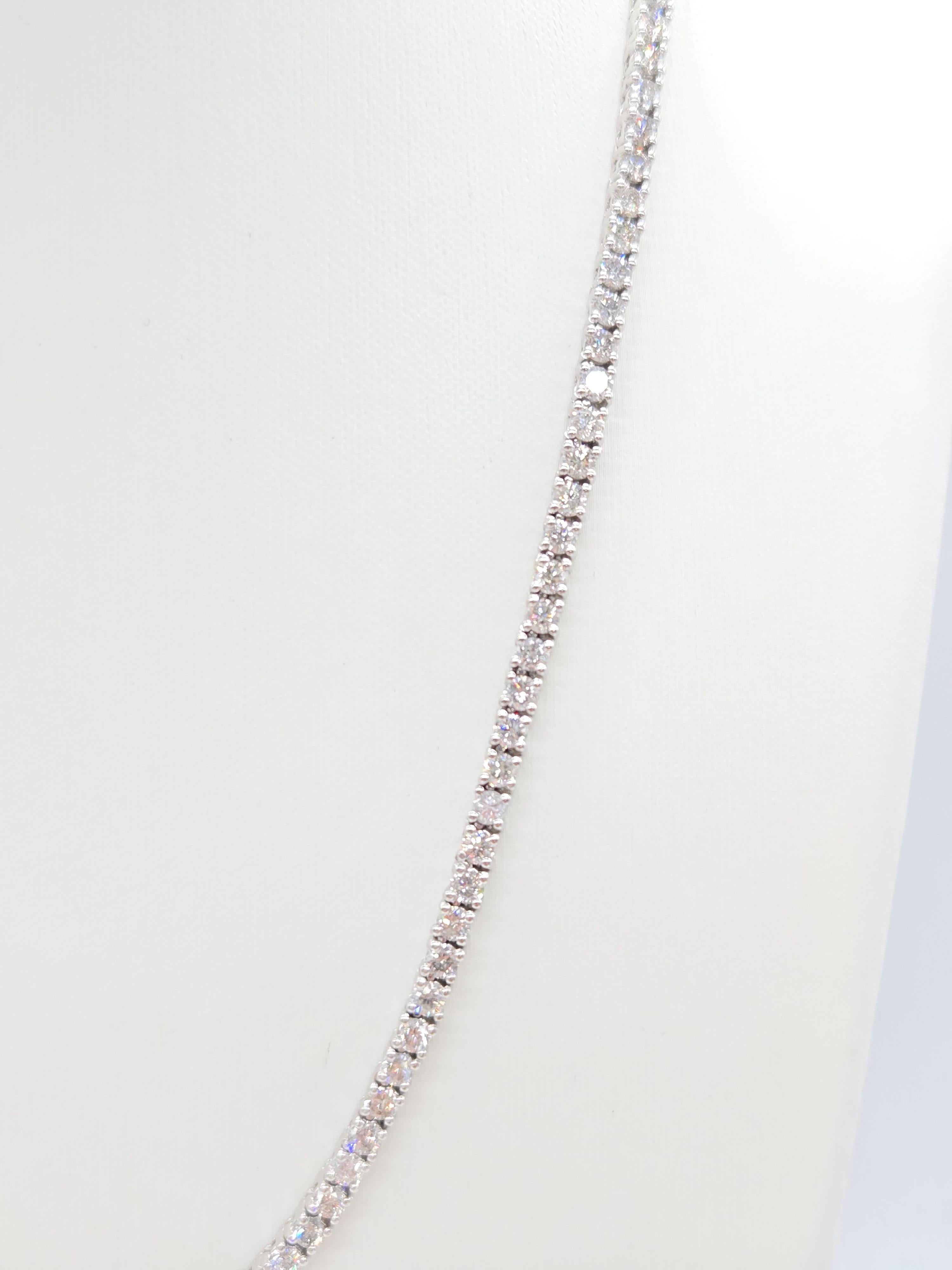 10.68 Carat Round Brilliant Cut Diamond Tennis Necklace 14 Karat White Gold 16'' In New Condition In Great Neck Plaza, NY