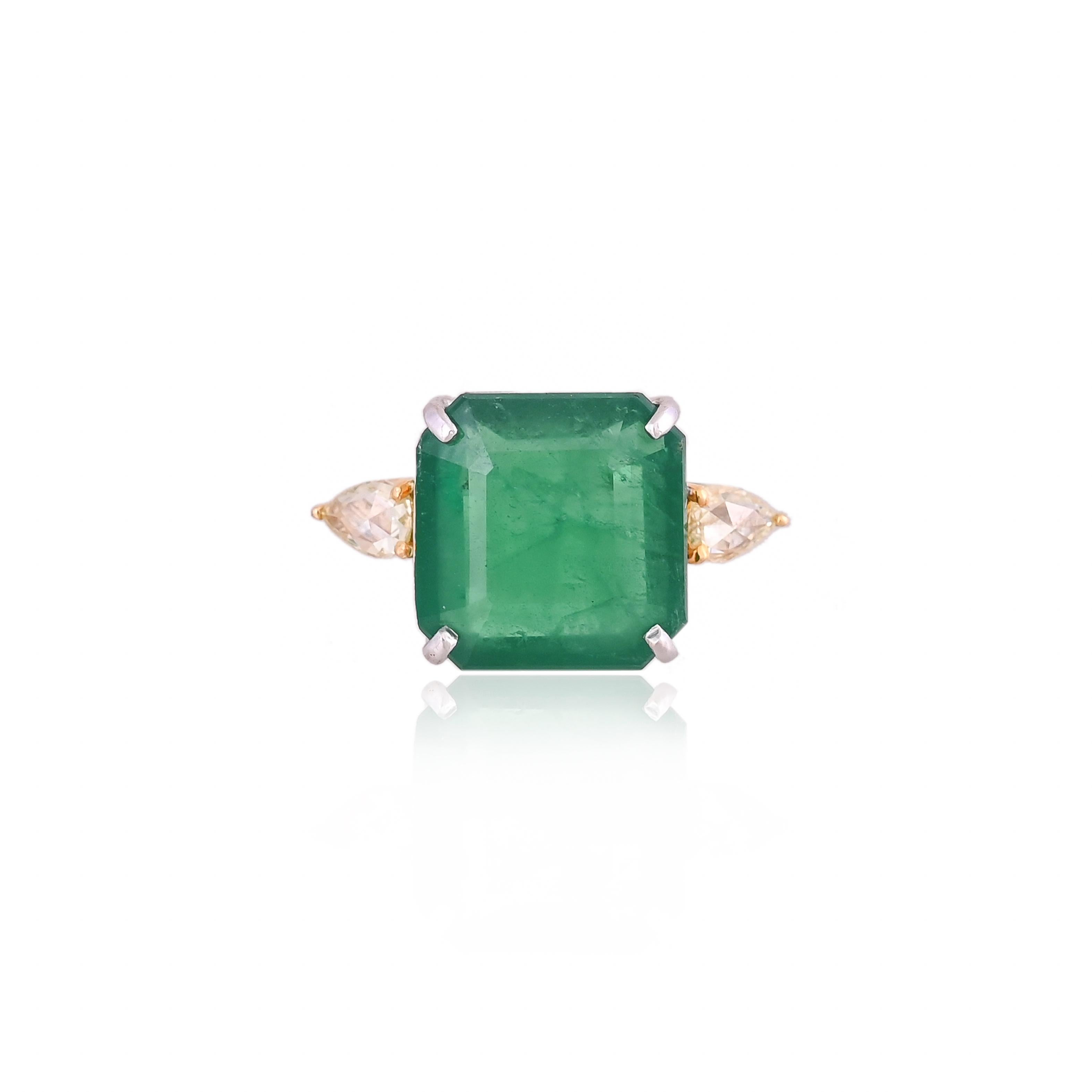 10.68 Carats, Zambian Emerald & Rose Cut Diamonds Cocktail/ Engagement Ring 3