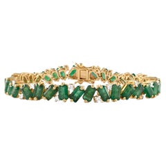 10.68 ct Brilliant Diamond and Emerald Tennis Bracelet in 14K Solid Yellow Gold